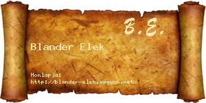 Blander Elek névjegykártya